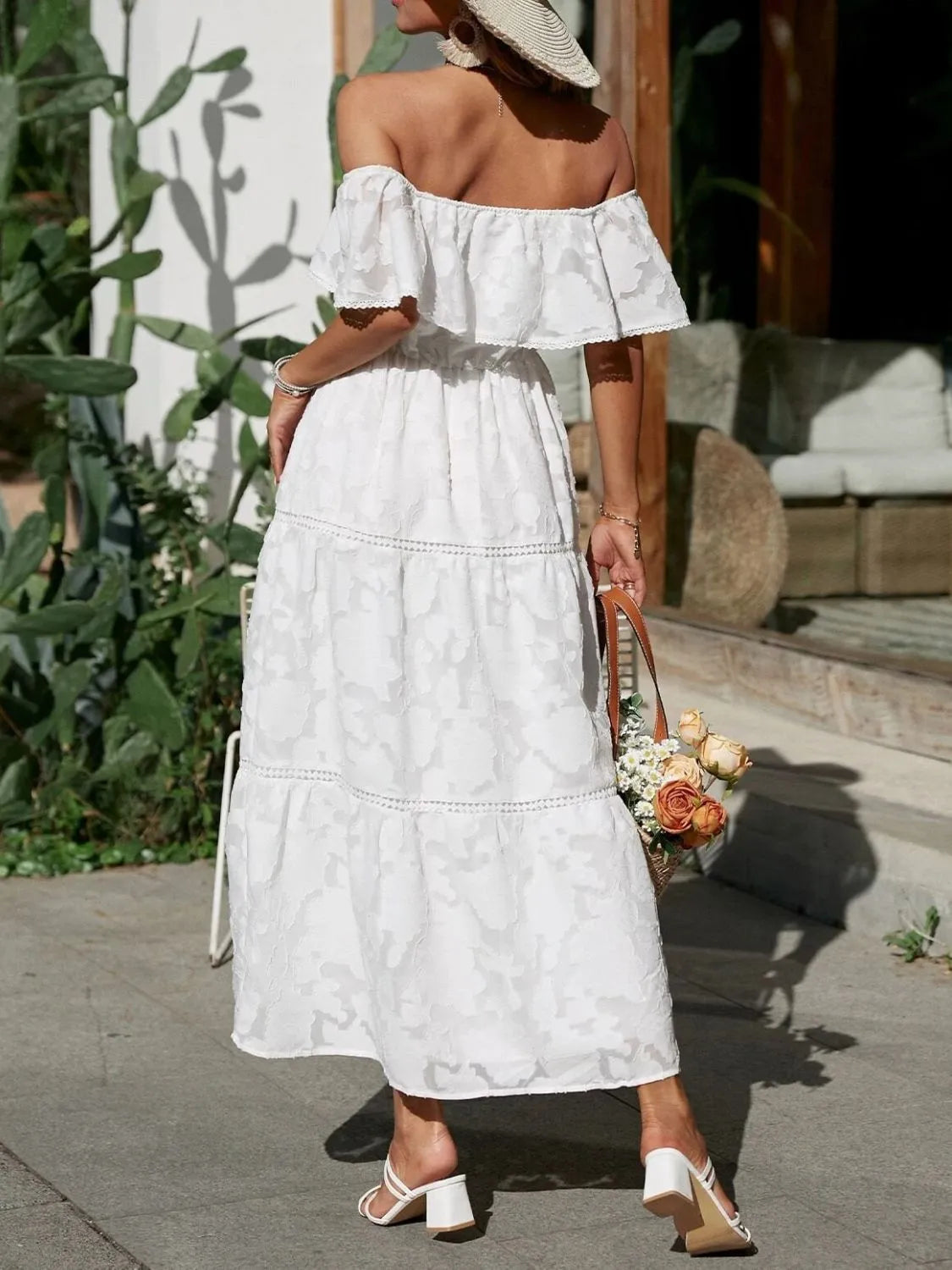 Women's Off-the-Shoulder Tiered Evening Maxi Dress
