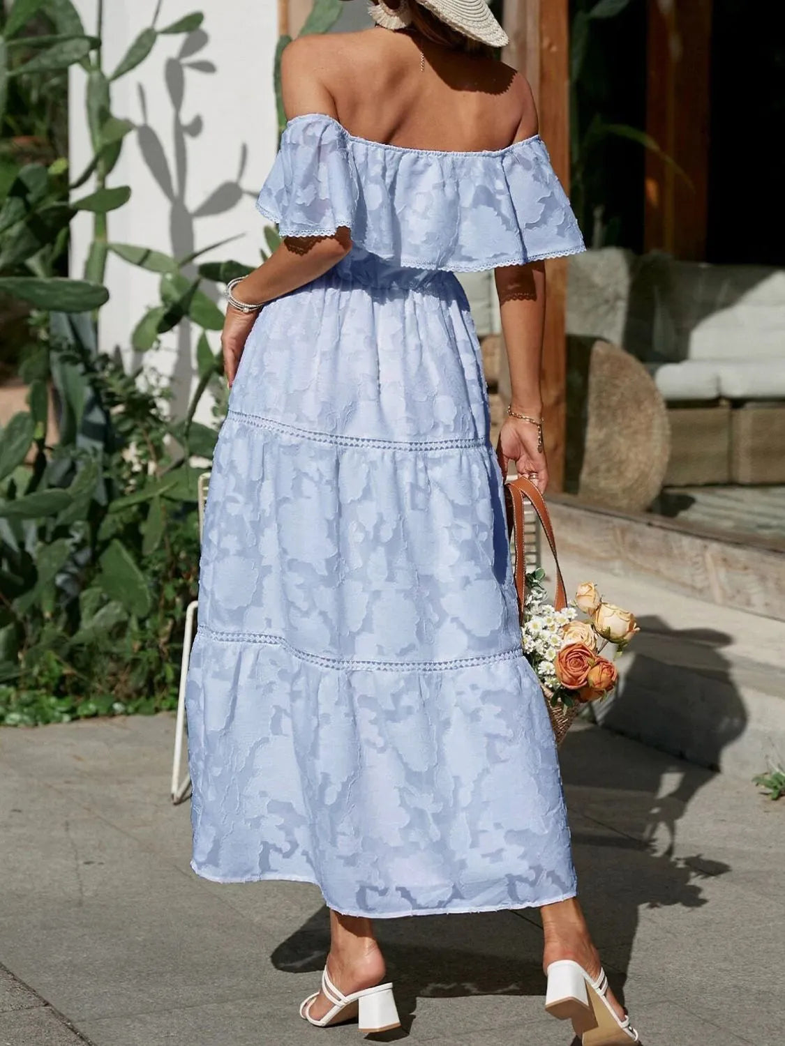 Women's Off-the-Shoulder Tiered Evening Maxi Dress