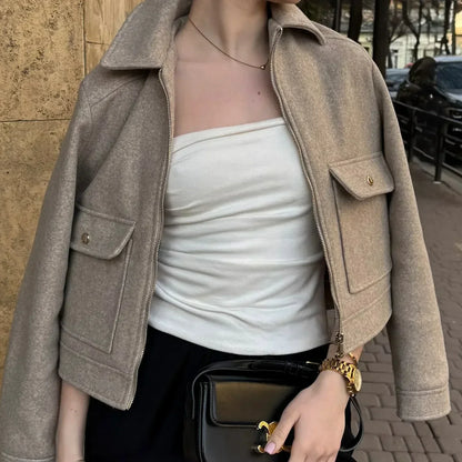 Cropped Zip-Through Bomber Jacket