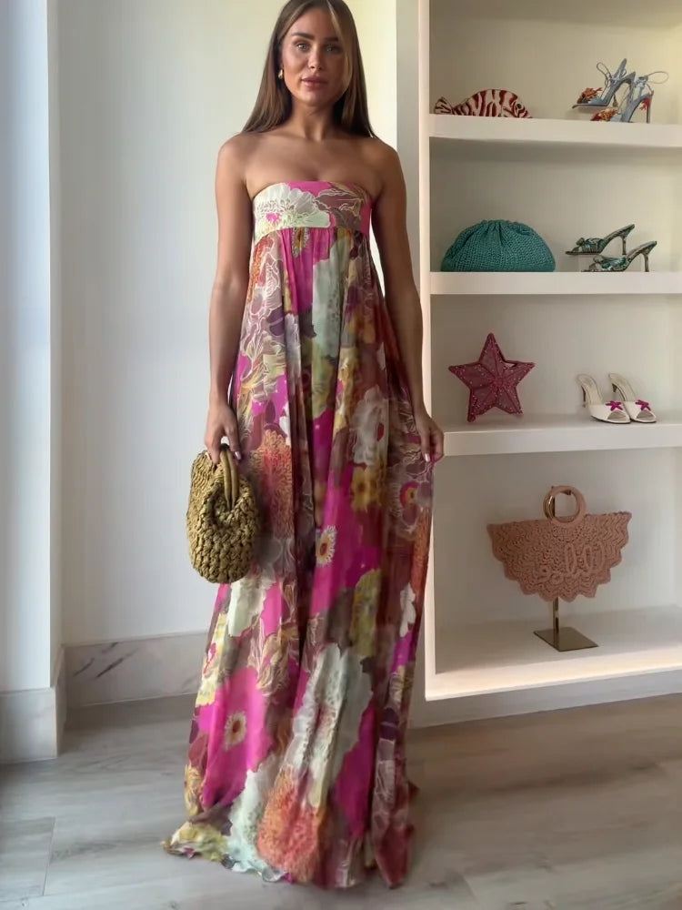 Strapless Floral Maxi Dress