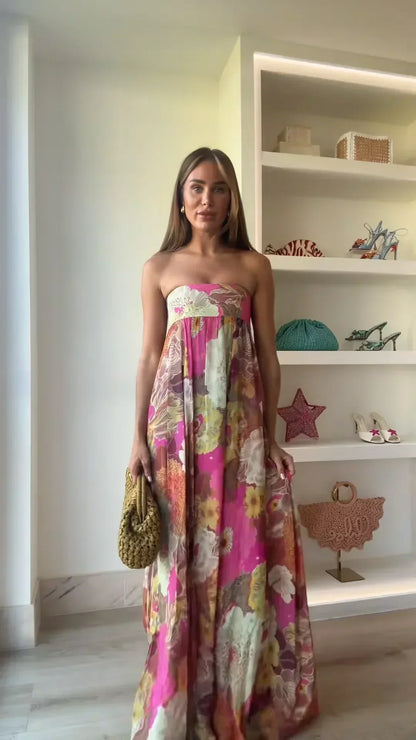 Strapless Floral Maxi Dress