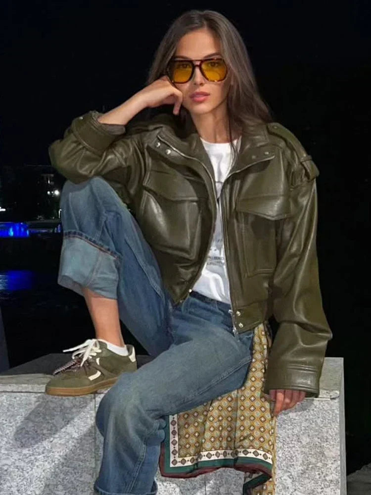 Asymmetric Zip Faux Leather Biker Jacket