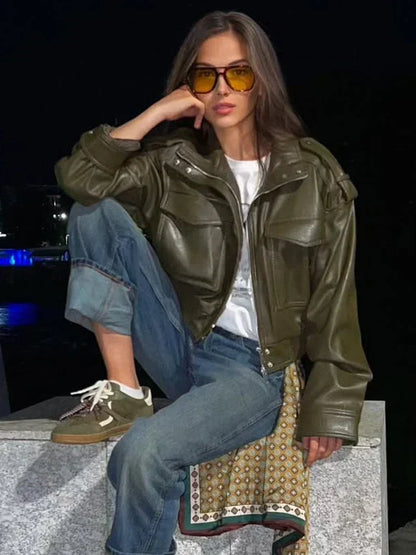 Asymmetric Zip Faux Leather Biker Jacket