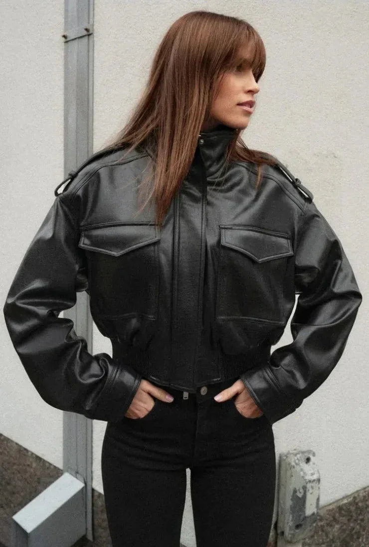 Asymmetric Zip Faux Leather Biker Jacket