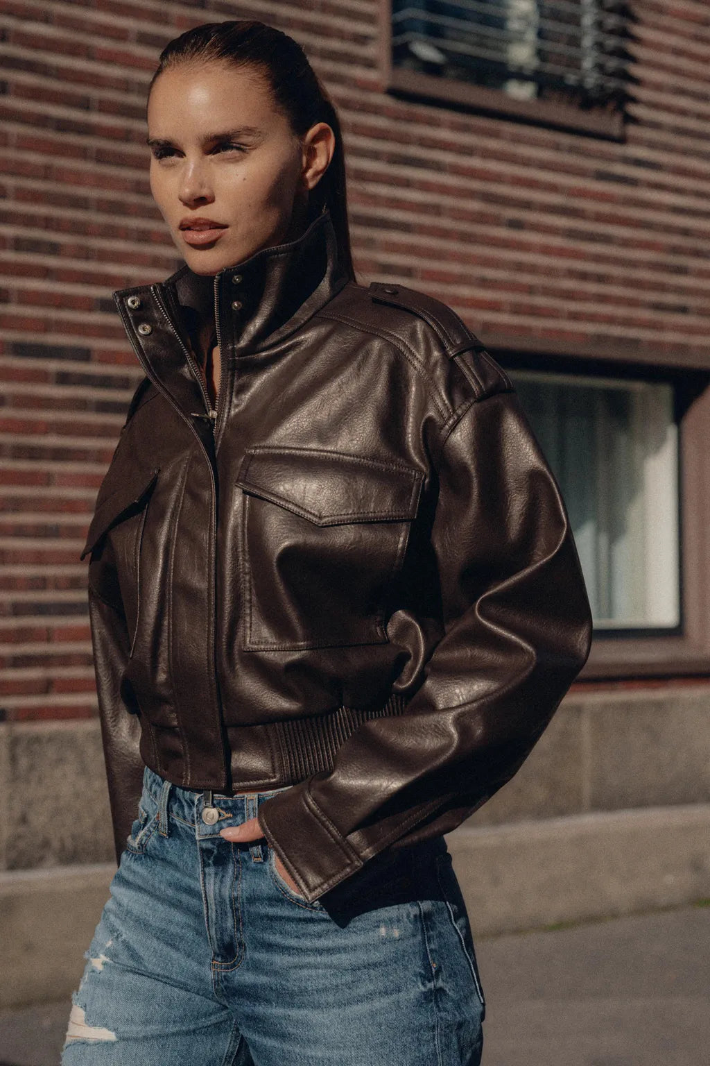 Asymmetric Zip Faux Leather Biker Jacket