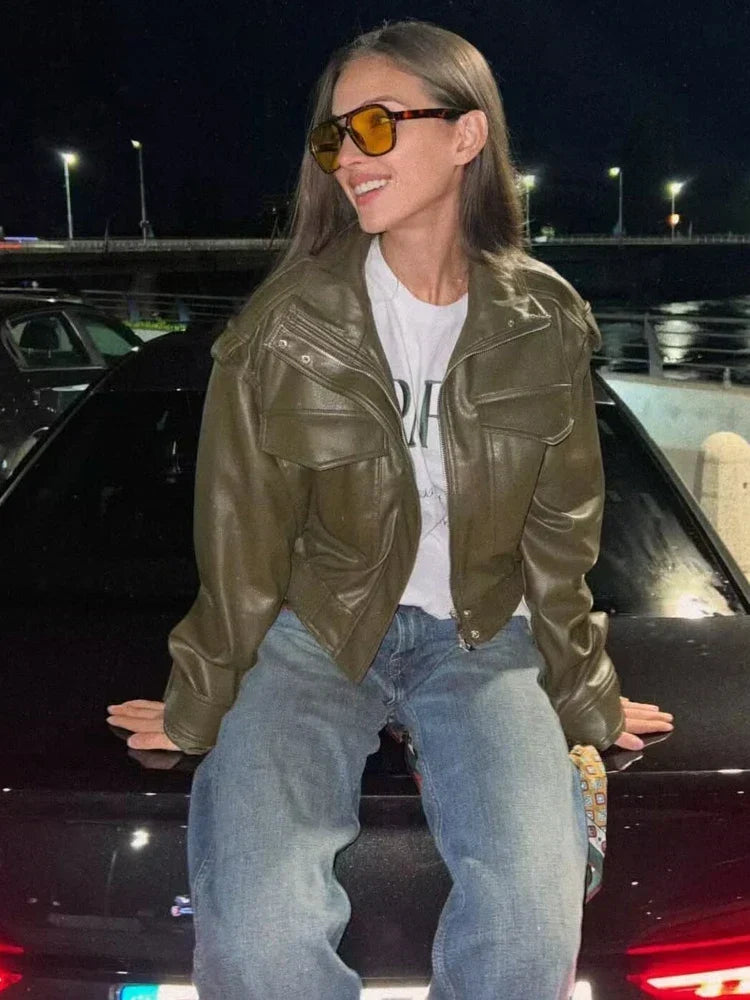 Asymmetric Zip Faux Leather Biker Jacket
