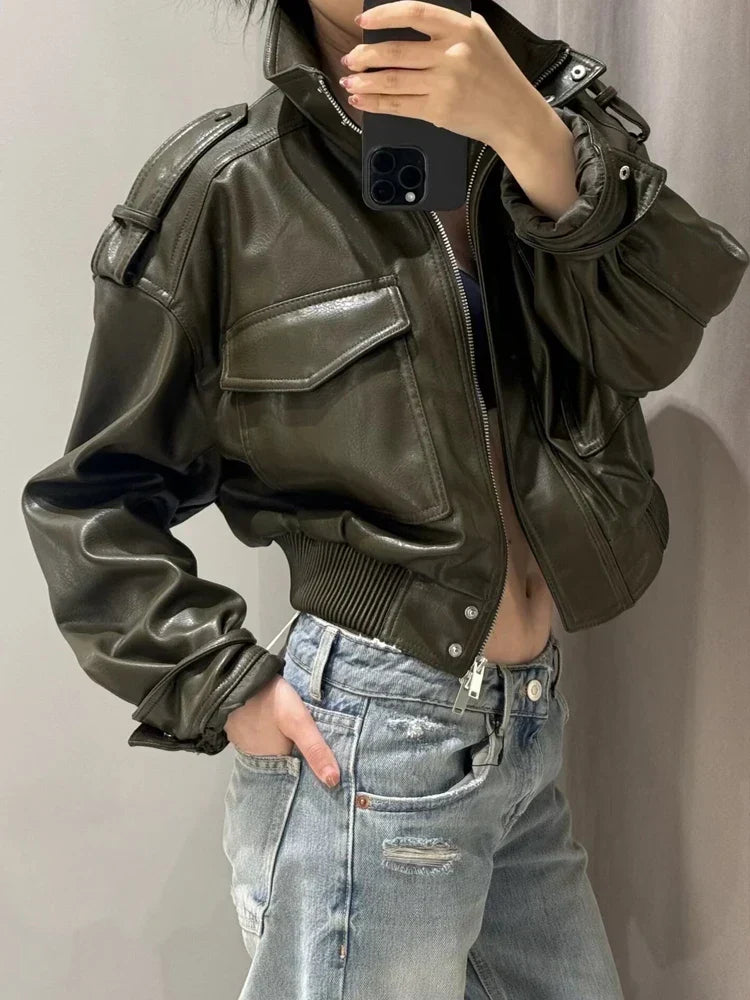 Asymmetric Zip Faux Leather Biker Jacket