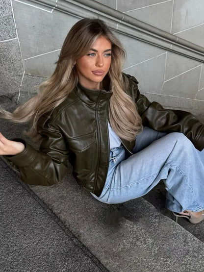 Asymmetric Zip Faux Leather Biker Jacket