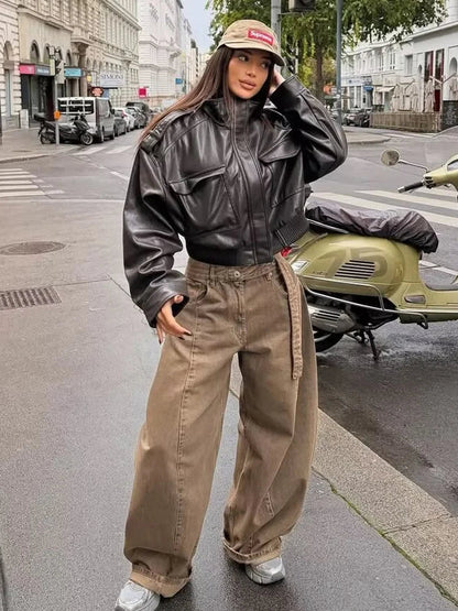 Asymmetric Zip Faux Leather Biker Jacket